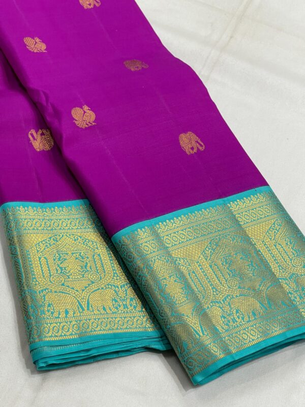 Kanjivaram silk saree in Royal Purple With Mint Green