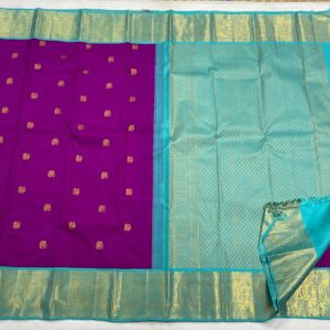 Kanjivaram silk saree in Royal Purple With Mint Green