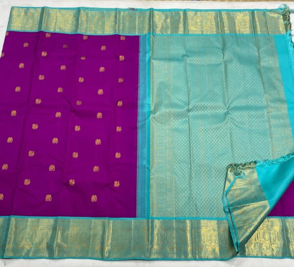 Kanjivaram silk saree in Royal Purple With Mint Green