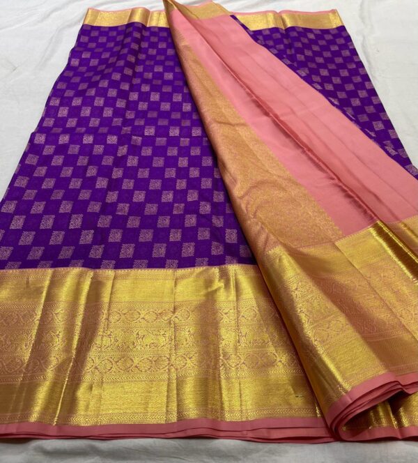 Kanjivaram Silk Saree in Purple and Rose Pink