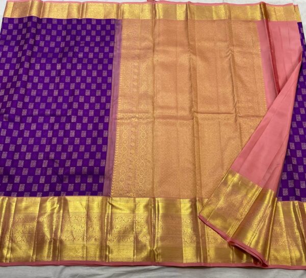 Kanjivaram Silk Saree in Purple and Rose Pink