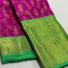 Kanjivaram Silk Saree in Dark Rani Pink and Parrot Green