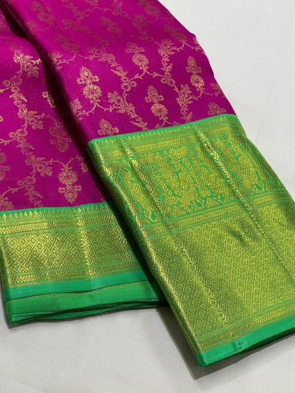 Kanjivaram Silk Saree in Dark Rani Pink and Parrot Green