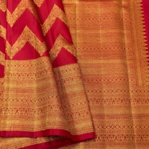 Chili Red Kanjivaram Silk Saree with Gold Zari Brocade