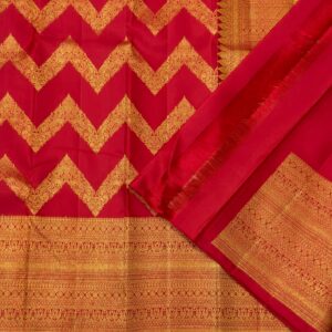 Chili Red Kanjivaram Silk Saree with Gold Zari Brocade