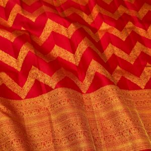 Chili Red Kanjivaram Silk Saree with Gold Zari Brocade