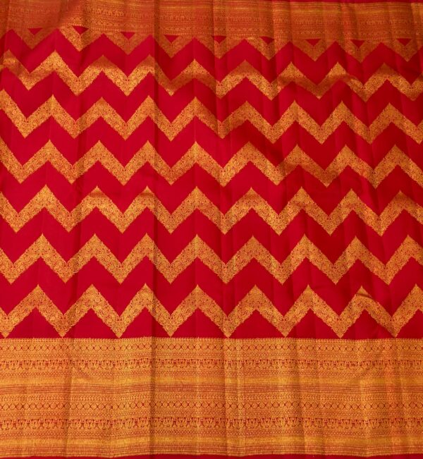 Chili Red Kanjivaram Silk Saree with Gold Zari Brocade