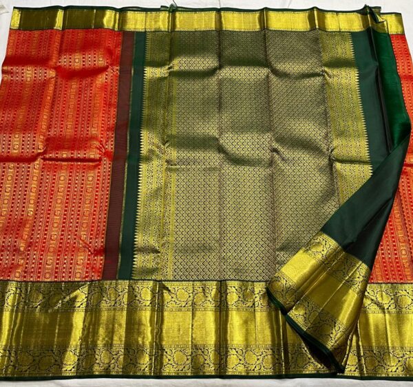 Kanjivaram Silk Saree In Red and Dark Green