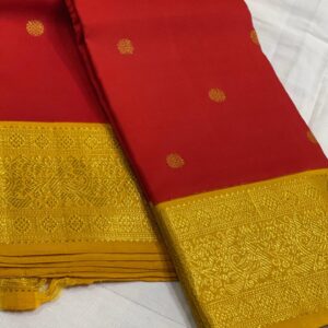 Kanjivaram Silk Saree In Red With Mango Yellow