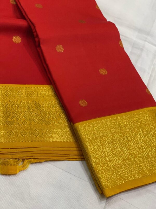 Kanjivaram Silk Saree In Red With Mango Yellow