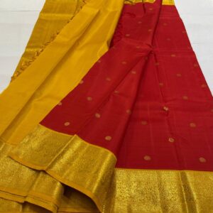 Kanjivaram Silk Saree In Red With Mango Yellow