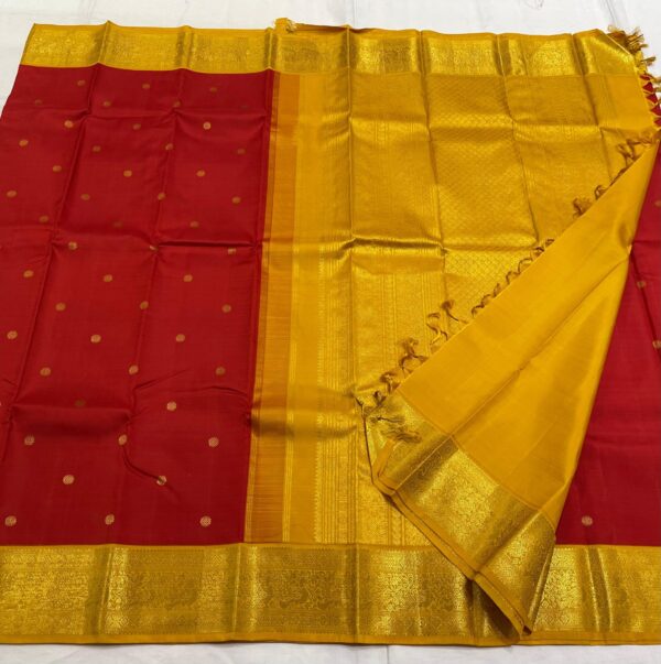 Kanjivaram Silk Saree In Red With Mango Yellow