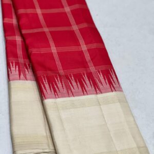 Kanjivaram Silk Saree in Candy Red with White Border