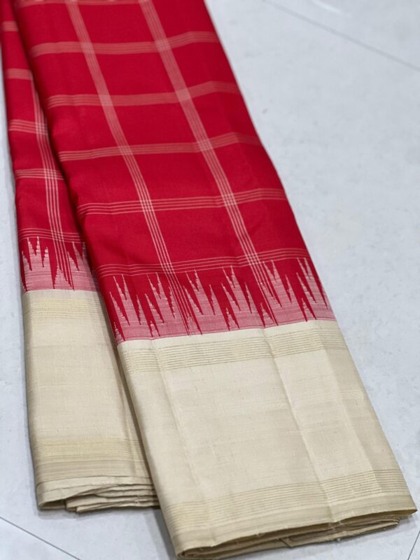 Kanjivaram Silk Saree in Candy Red with White Border