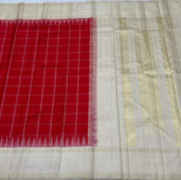 Kanjivaram Silk Saree in Candy Red with White Border