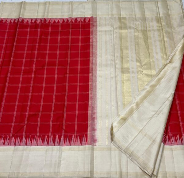 Kanjivaram Silk Saree in Candy Red with White Border