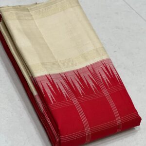 Kanjivaram Silk Saree in Candy Red with White Border