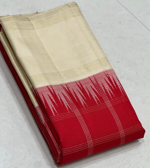 Kanjivaram Silk Saree in Candy Red with White Border