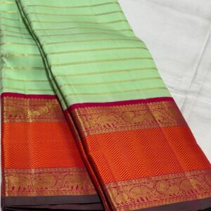 Kanjivaram Silk Saree in Mint Green with Red Retta Patta Border