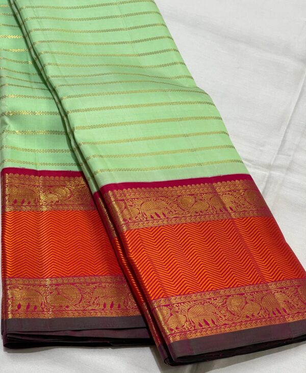 Kanjivaram Silk Saree in Mint Green with Red Retta Patta Border