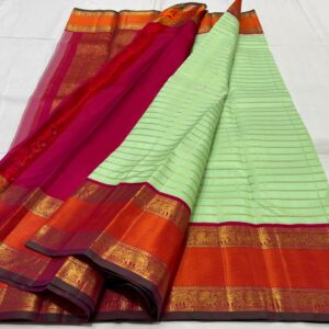 Kanjivaram Silk Saree in Mint Green with Red Retta Patta Border