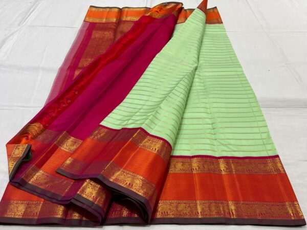 Kanjivaram Silk Saree in Mint Green with Red Retta Patta Border