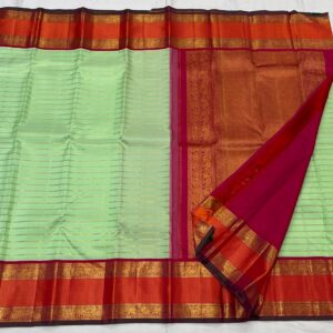 Kanjivaram Silk Saree in Mint Green with Red Retta Patta Border