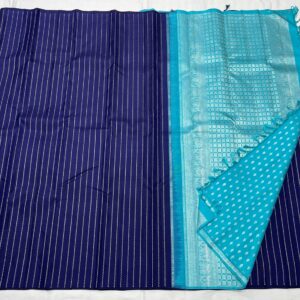 Kanjivaram Silk Saree in Ink Blue with Dark Sky Blue Pallu & Border