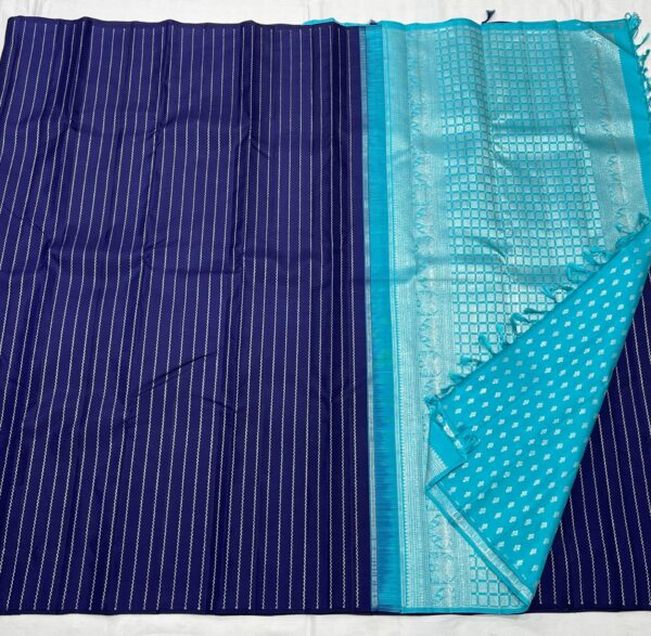 Kanjivaram Silk Saree in Ink Blue with Dark Sky Blue Pallu & Border