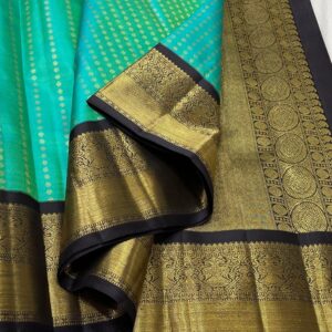 Kanjivaram Silk Saree in Turquoise Green with Black Border