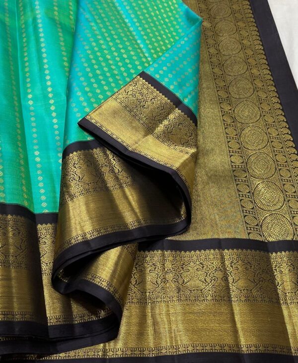 Kanjivaram Silk Saree in Turquoise Green with Black Border