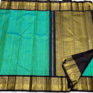 Kanjivaram Silk Saree in Turquoise Green with Black Border