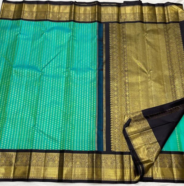 Kanjivaram Silk Saree in Turquoise Green with Black Border