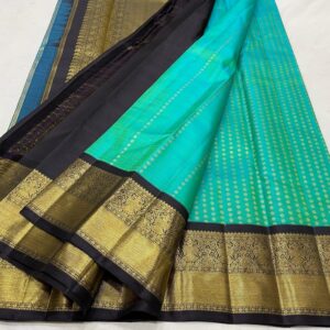 Kanjivaram Silk Saree in Turquoise Green with Black Border