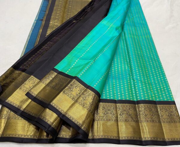 Kanjivaram Silk Saree in Turquoise Green with Black Border