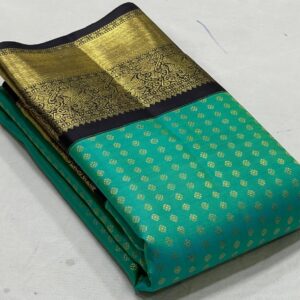 Kanjivaram Silk Saree in Turquoise Green with Black Border