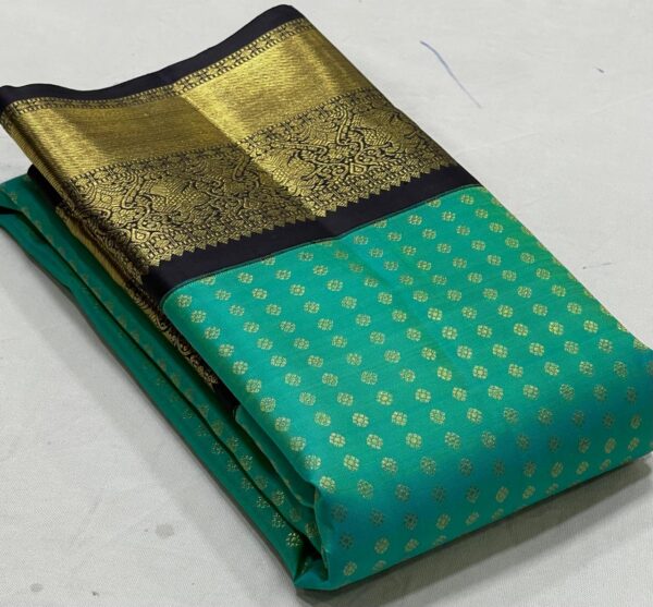 Kanjivaram Silk Saree in Turquoise Green with Black Border