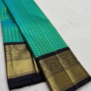 Kanjivaram Silk Saree in Turquoise Green with Black Border