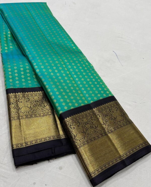 Kanjivaram Silk Saree in Turquoise Green with Black Border