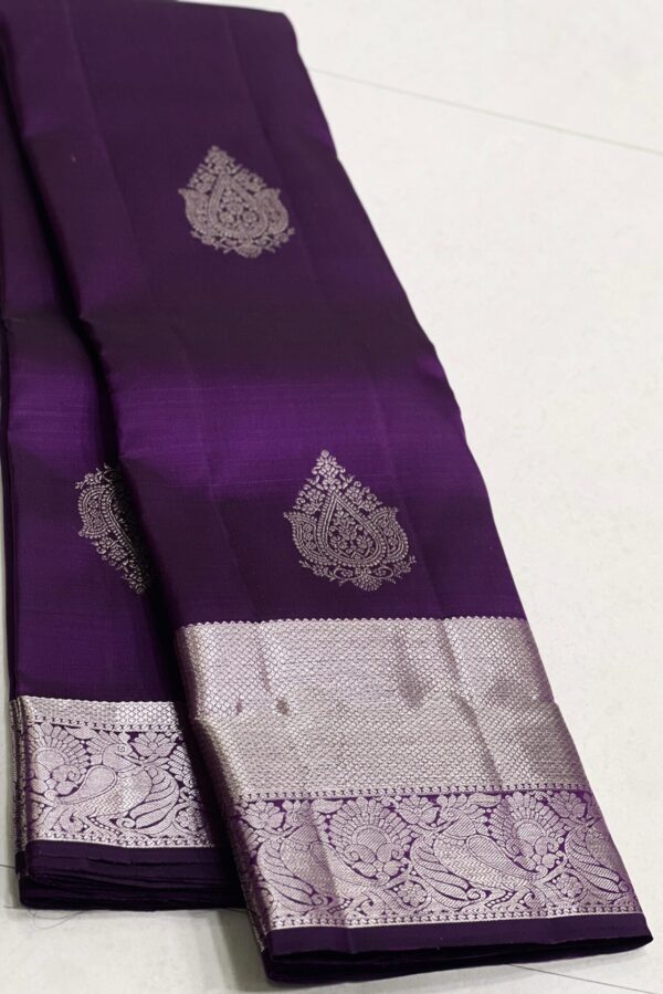 Kanjivaram Silk Saree in Violet with Silver Zari