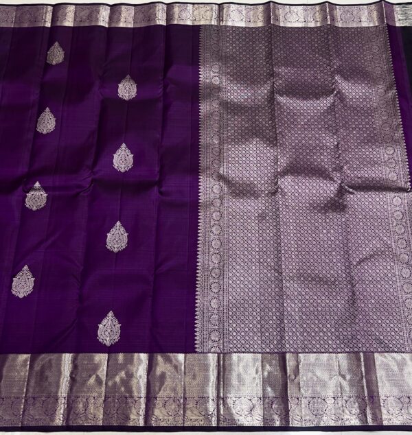 Kanjivaram Silk Saree in Violet with Silver Zari