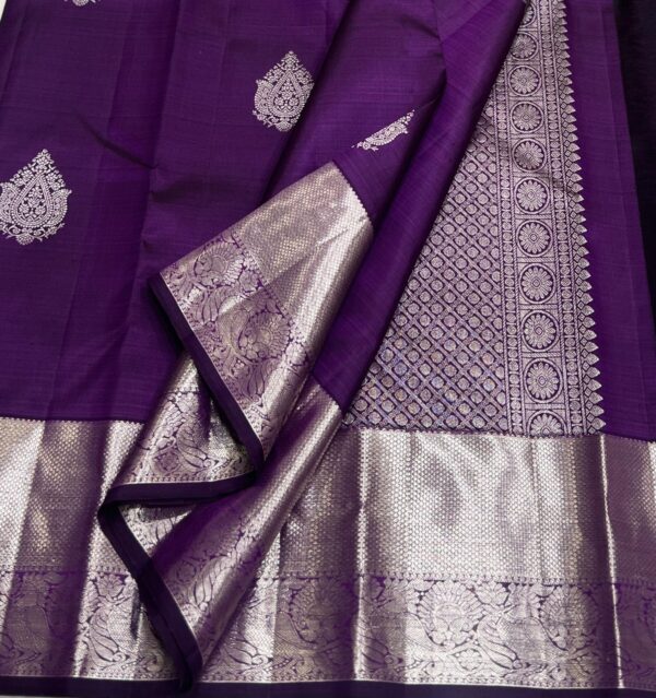 Kanjivaram Silk Saree in Violet with Silver Zari