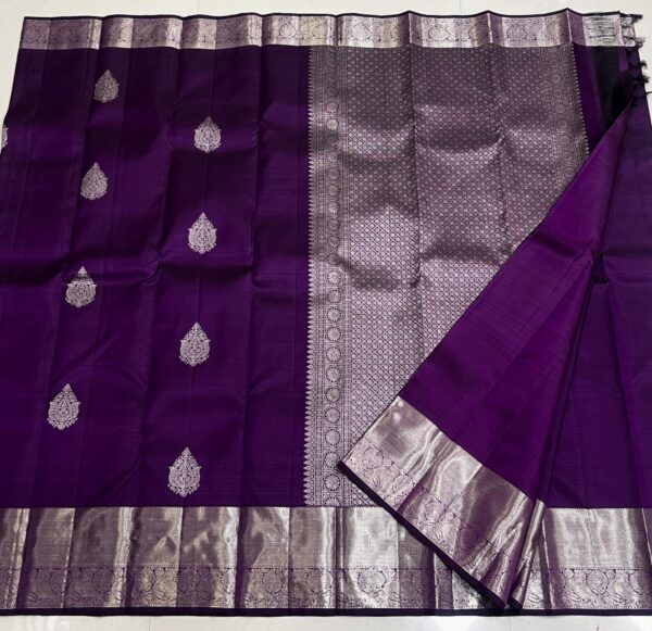 Kanjivaram Silk Saree in Violet with Silver Zari