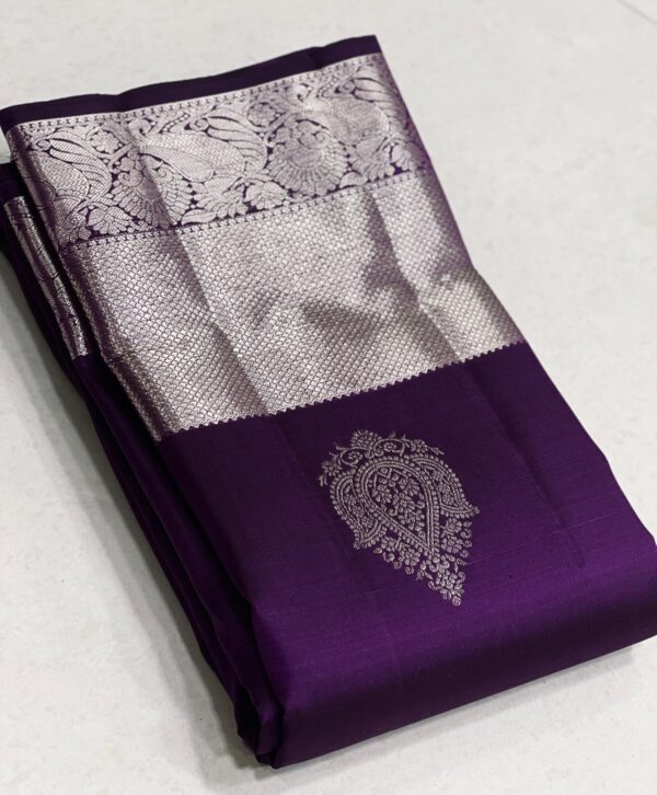 Kanjivaram Silk Saree in Violet with Silver Zari