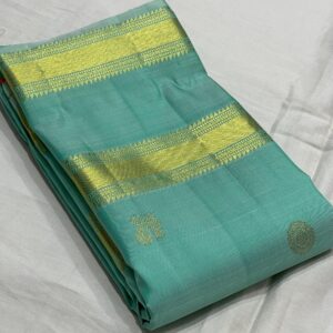 Kanjivaram Silk Saree In Sea Green With Orange