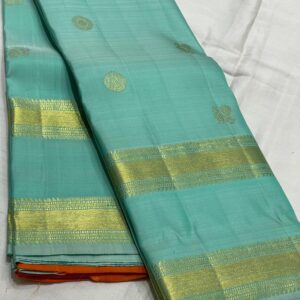 Kanjivaram Silk Saree In Sea Green With Orange