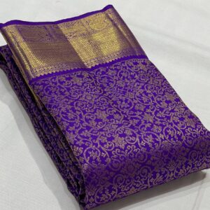 Kanjivaram Silk Saree in Royal Purple with Gold Zari