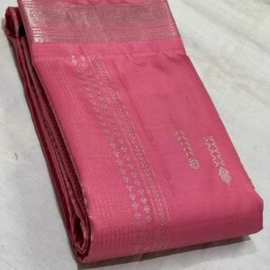 Coral Pink & Navy Blue Kanjivaram Silk Saree with Silver Zari