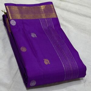 Kanjivaram Silk Saree in Royal Purple with Leaf Green