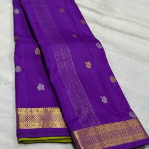 Kanjivaram Silk Saree in Royal Purple with Leaf Green